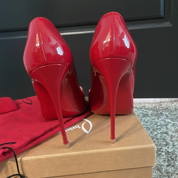 Women’s authentic Christian Louboutin so Kate 120 Patent red heels size 38.5 EUC - Picture 3 of 9
